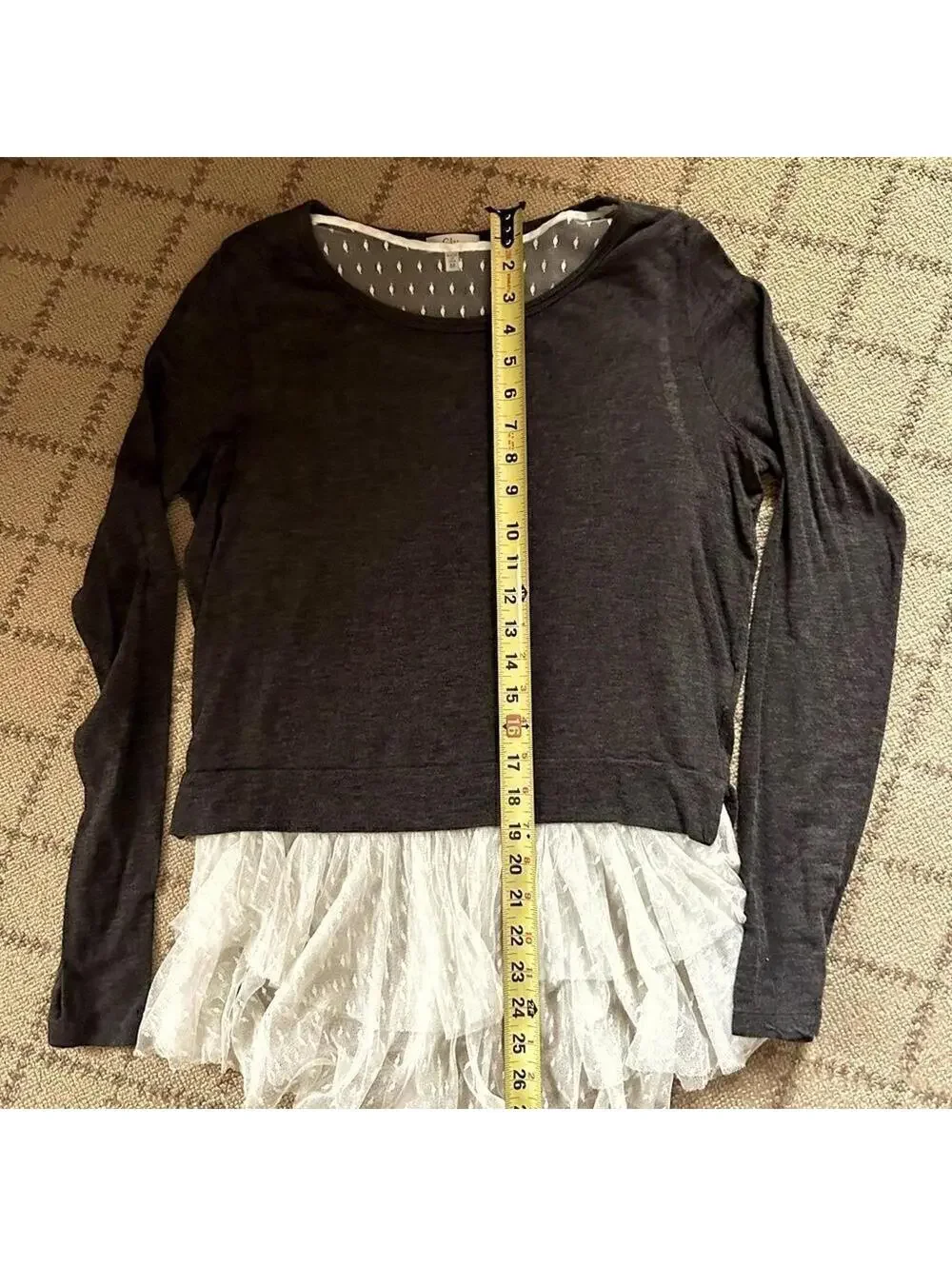 Clu charcoal long sleeve t shirt with lace bottom M